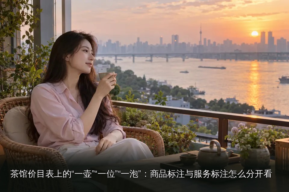 年轻女性品茶主题图｜武汉·江边阳台夕照品茶